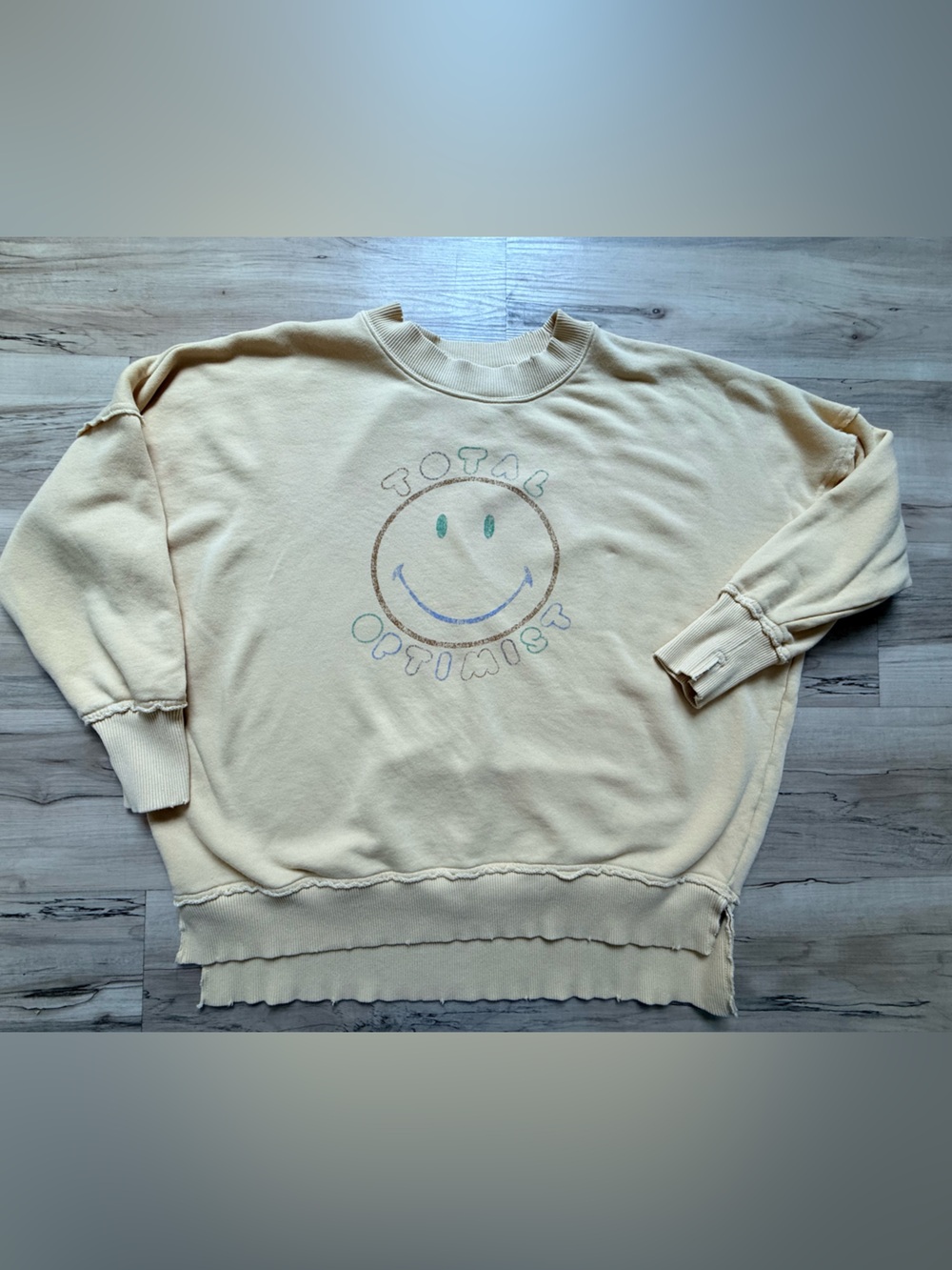 Aerie Women’s Smiley Face Graphic Oversized Sweatshirt Yellow Long Sleeve XS